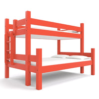 Twin over full bunk bed finished with a tomato red paint color