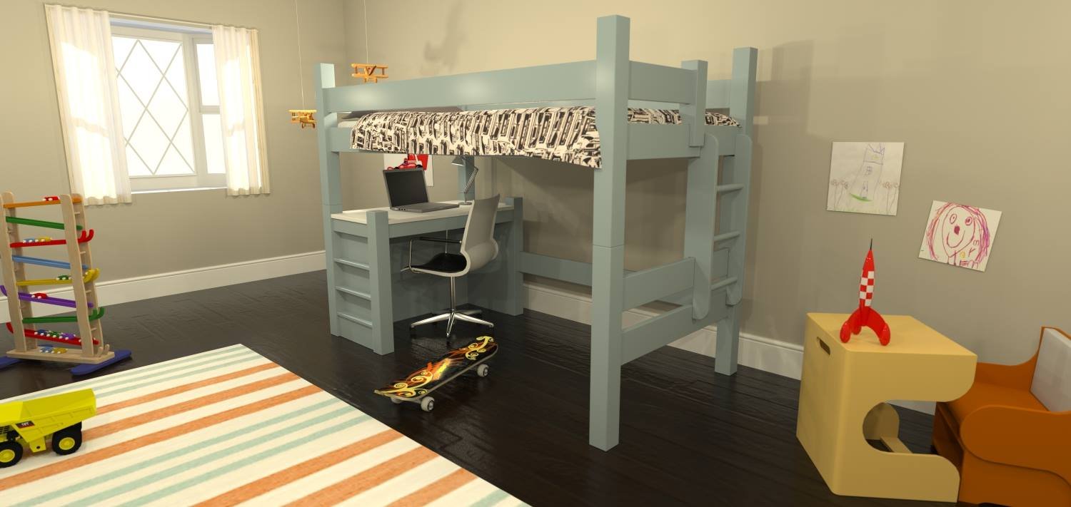 Maine Bunk Bed light blue built in desk bunk bed