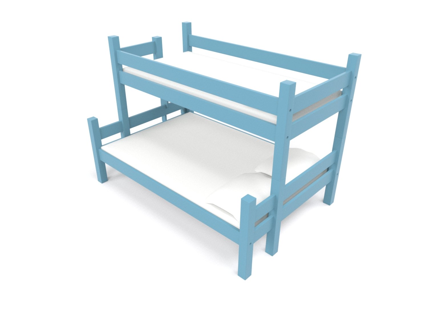 A blue custom bunk bed created by Maine Bunk Beds