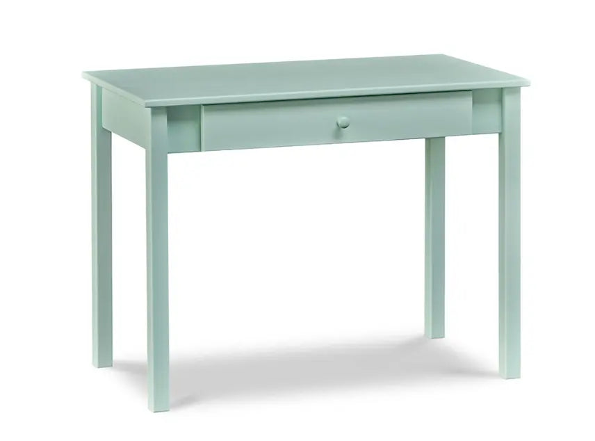 A light blue desk with a single drawer.